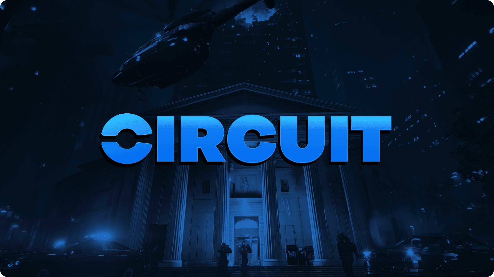 Circuit logo over a blue city scene